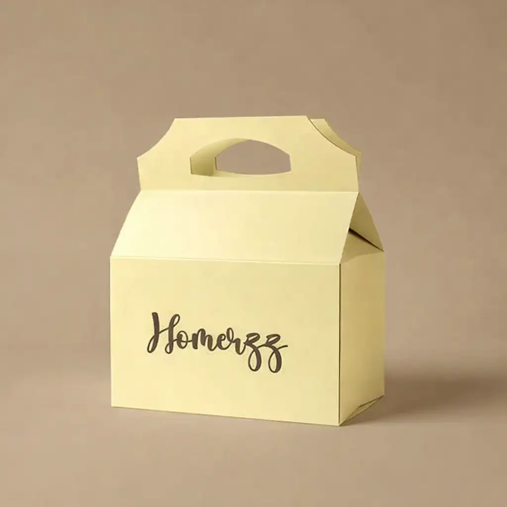 Custom gable box with built-in handle, ideal for retail and takeaway packaging