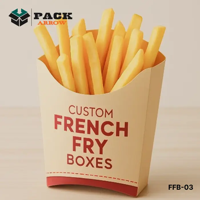 FFB-03 – Cream and Red Custom French Fry Boxes with Logo Printing by Pack Arrow