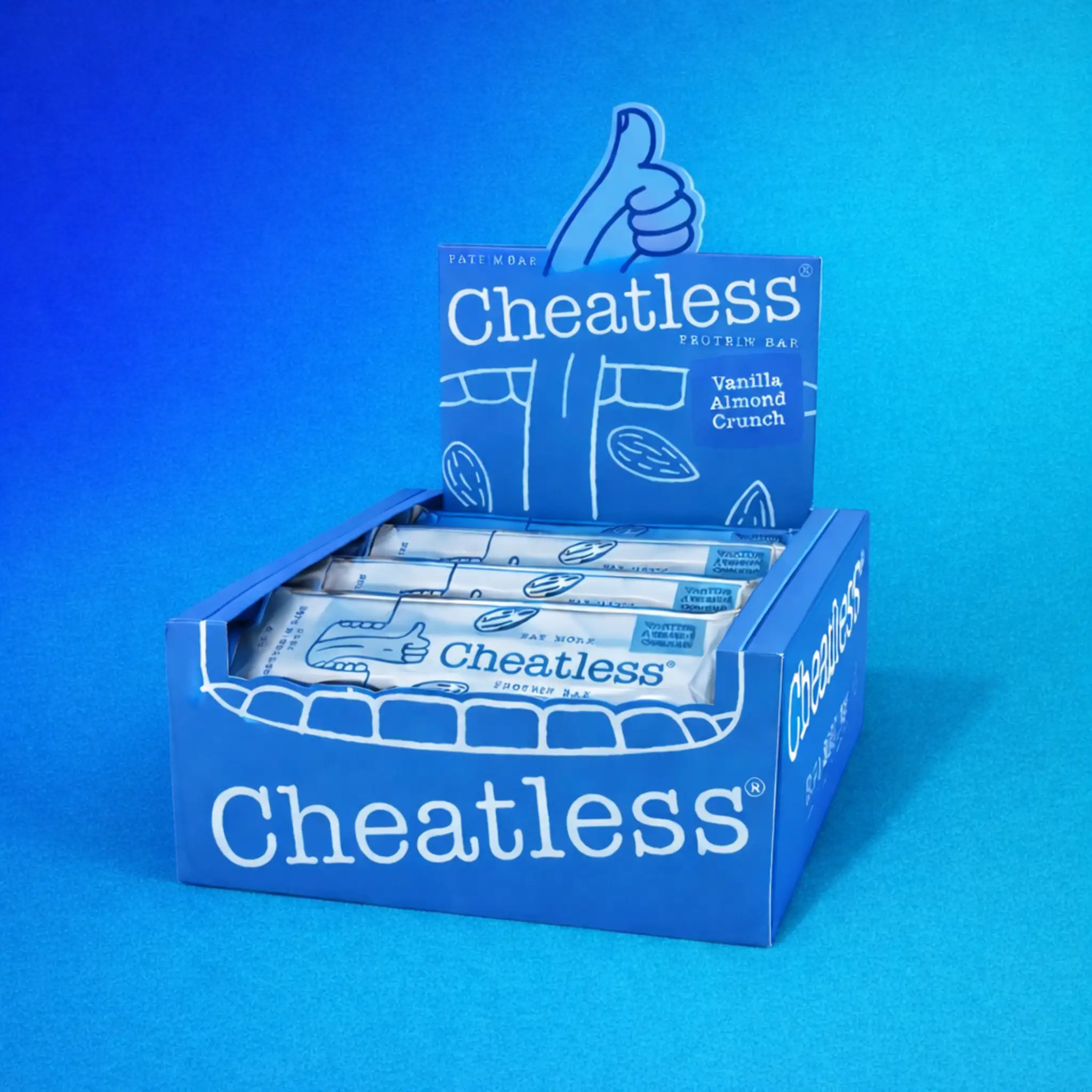 Custom blue countertop display box with branded pop-up header for retail point-of-sale packaging